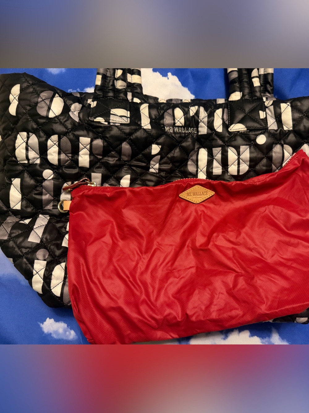 MZ Wallace Black Quilted Metro Tote with White Graphic Pattern- Small - Picture 5 of 5